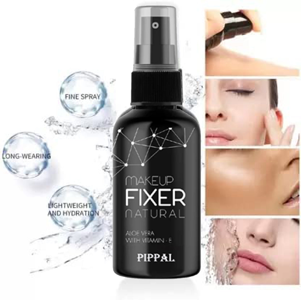 Pippal Beauty Makeup Fixer Natural Dewy Finish with Vitamin E And Aloe Vera Long-Lasting Hydrating & Refreshing Setting Spray 80ml (Pack of 1) with Sky High Supar Black Eyeliner
